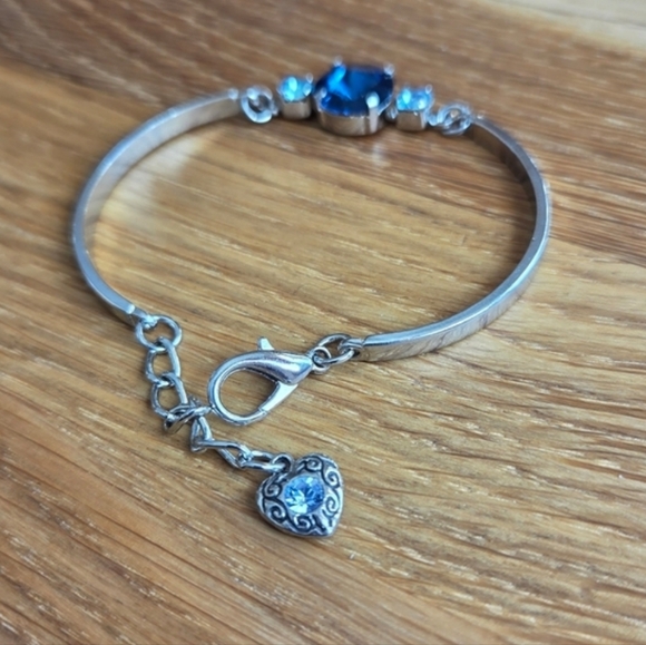 Rhodium Bar Bracelet, Blue Crystals, Hand Crafted - Picture 5 of 8